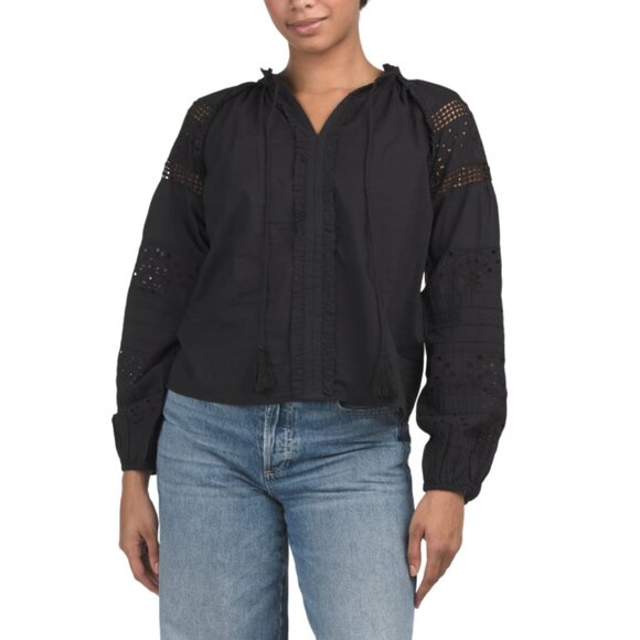 TULIP Black Embroidered Eyelet Cutout Top - Picture 1 of 2